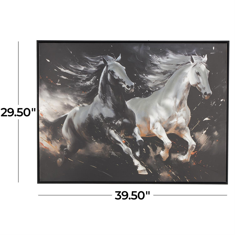 Black Aluminum Running Horses Wall Art with Orange Accents, 40