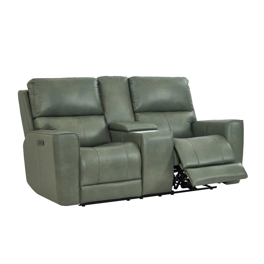 Venezia Cement Leather Power Reclining Love Seat with Power Headrest