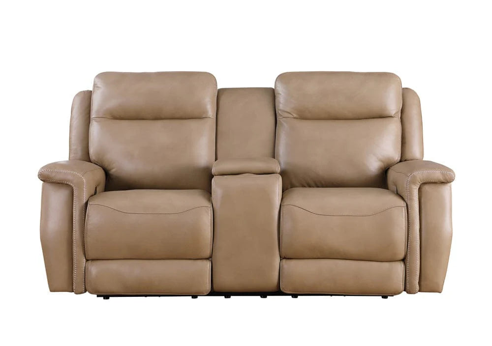 Napoli Saddle Leather Power Reclining Love Seat with Power Headrest