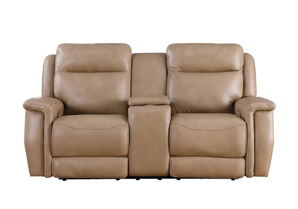 Napoli Saddle Leather Power Reclining Love Seat with Power Headrest