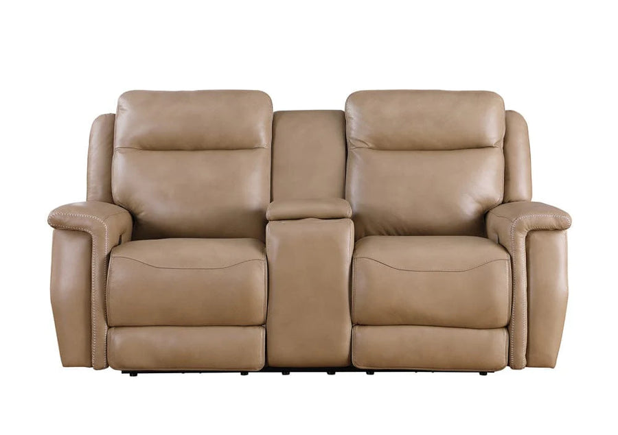 Napoli Saddle Leather Power Reclining Love Seat with Power Headrest