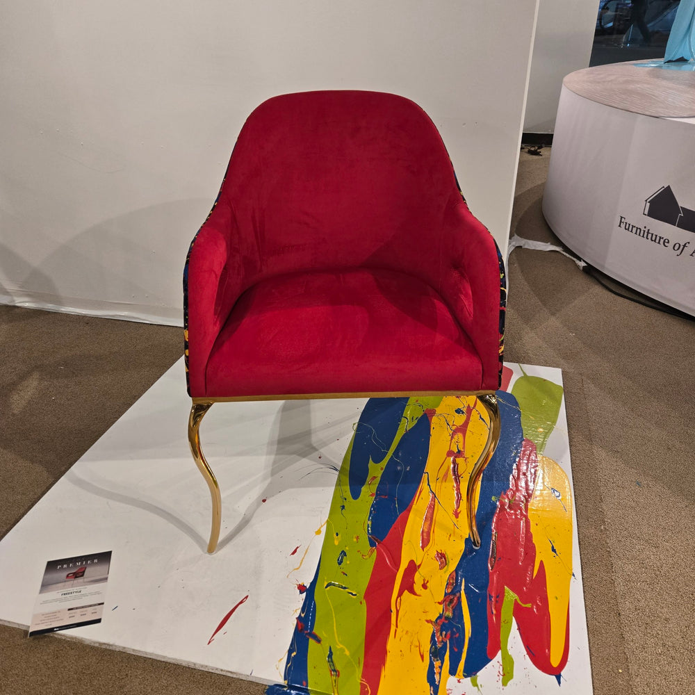 Neon splat magenta Studio Art accent chair, front view