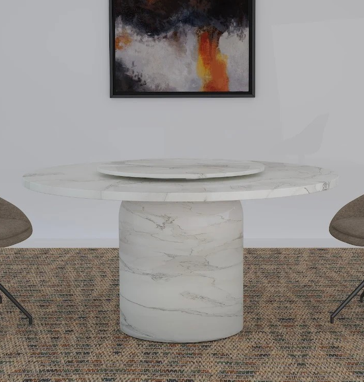 Roman 60''D Round Marble Dining Table with Matching 31.5‘’D Lazy Susan