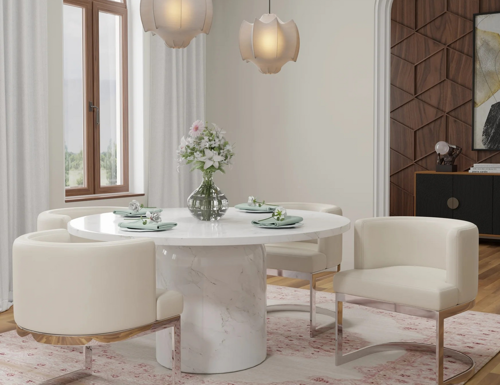 Roman 60''D Round Marble Dining Table with Matching 31.5‘’D Lazy Susan